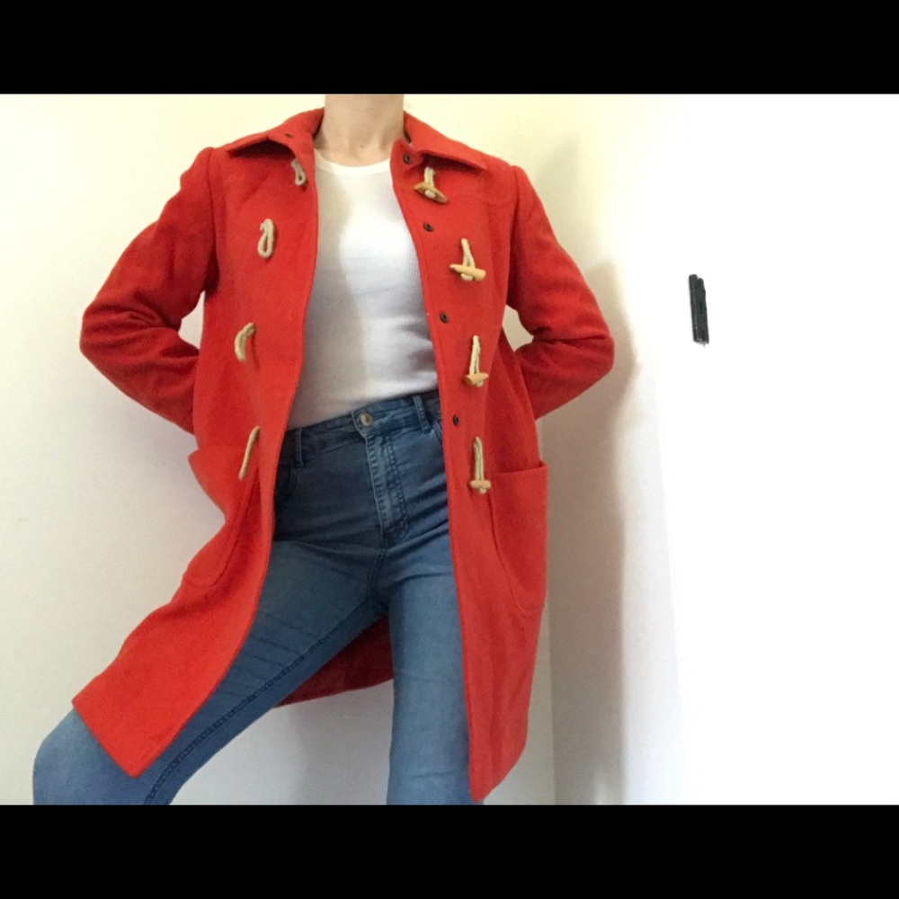 Moda International Bright Orange Wood Toggle Coat